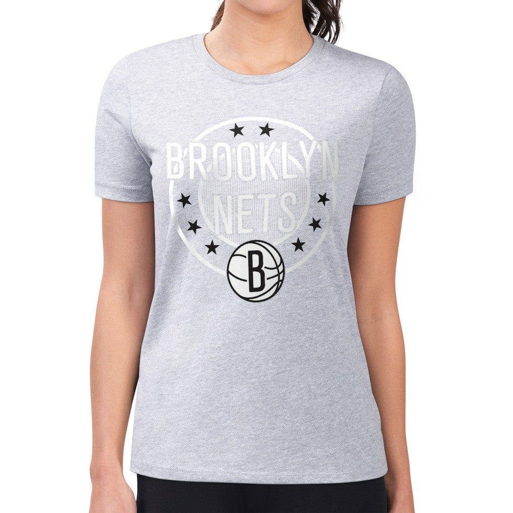 NBA - Brooklyn Nets G-III 4Her by Carl Banks Women's Super-Slim Lightweight Pinstripe Circle Graphic T-Shirt - Gray