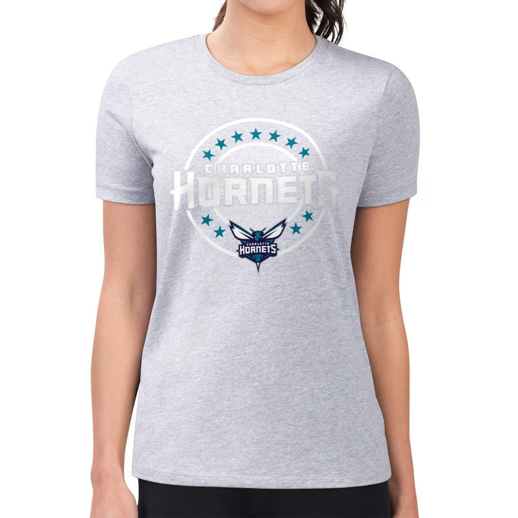 NBA - Charlotte Hornets G-III 4Her by Carl Banks Women's Super-Slim Lightweight Pinstripe Circle Graphic T-Shirt - Gray