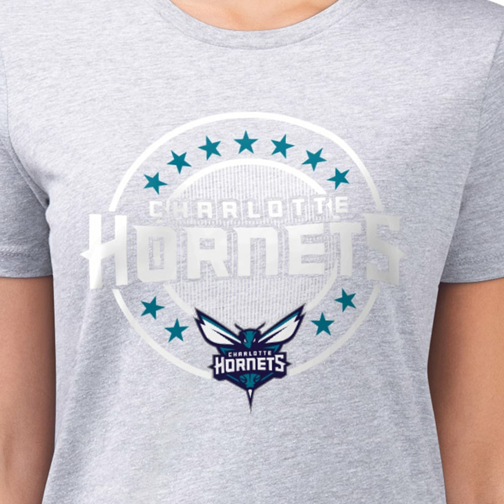 NBA - Charlotte Hornets G-III 4Her by Carl Banks Women's Super-Slim Lightweight Pinstripe Circle Graphic T-Shirt - Gray
