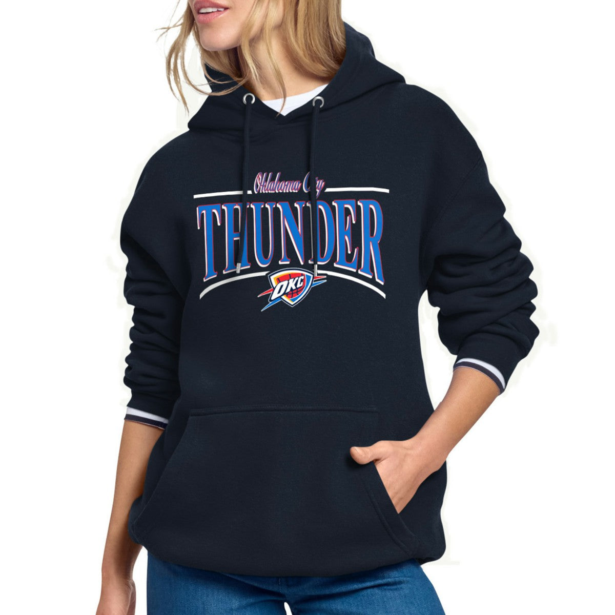 NBA - Oklahoma City Thunder Starter Women's Arch Stripe Fleece Hoodie - Navy