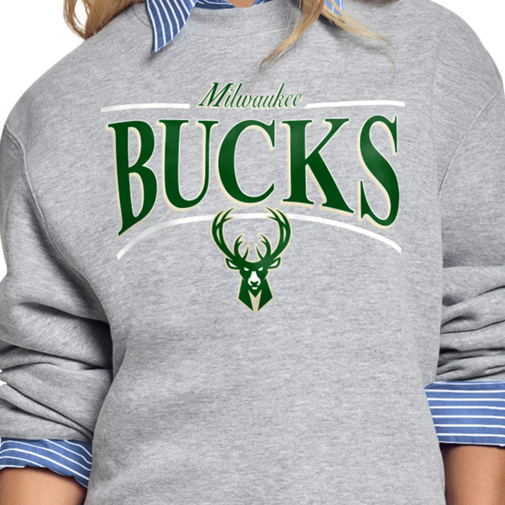 NBA - Milwaukee Bucks Starter Women's Arch Stripe Fleece Crewneck Sweatshirt - Gray