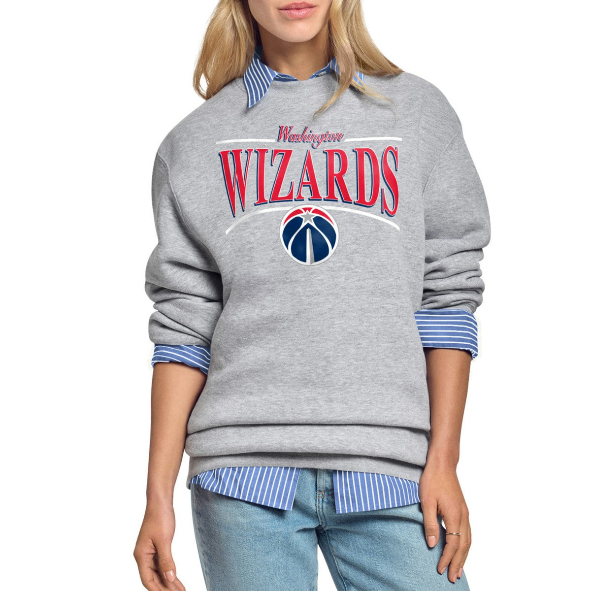 NBA - Washington Wizards Starter Women's Arch Stripe Fleece Crewneck Sweatshirt - Gray