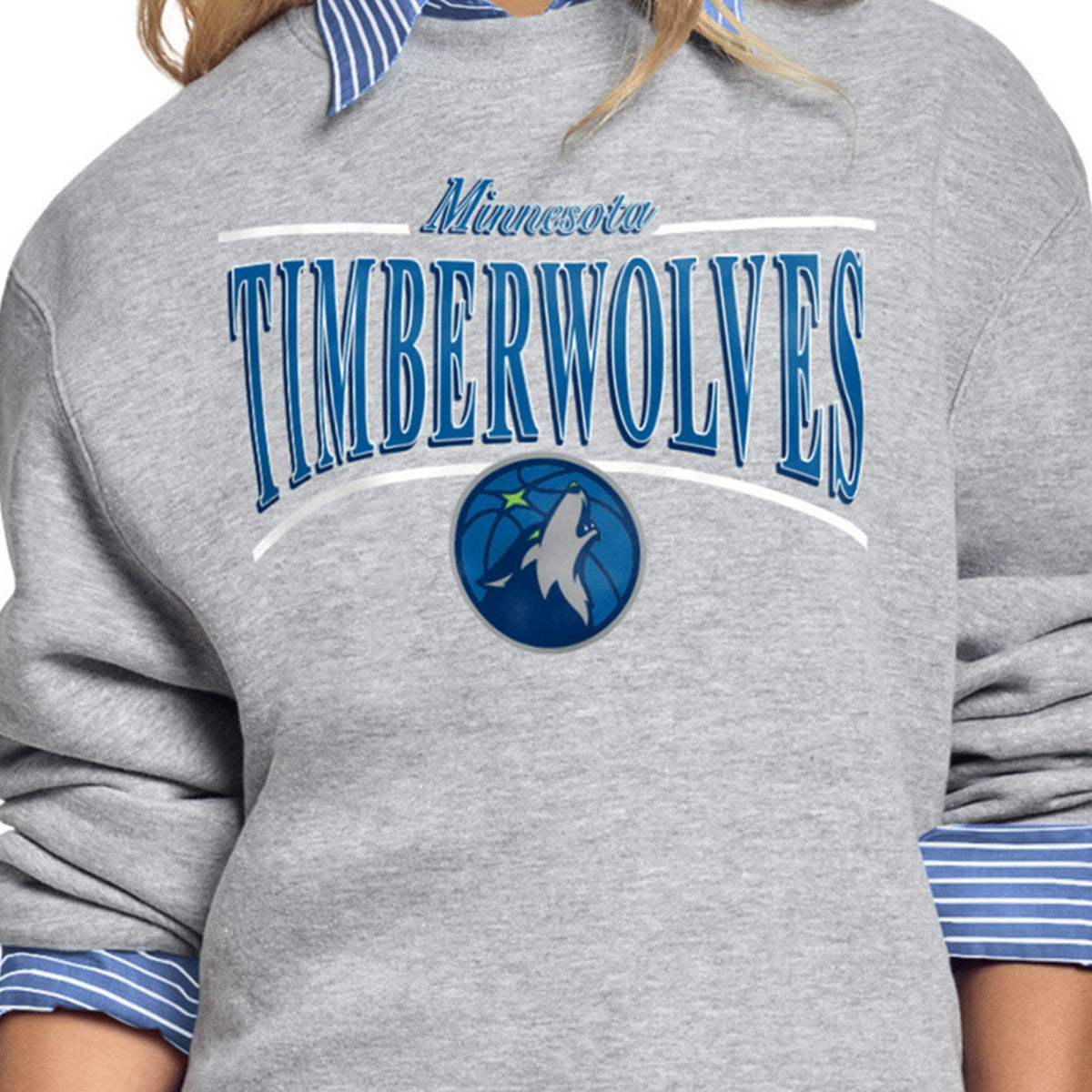 NBA - Minnesota Timberwolves Starter Women's Arch Stripe Fleece Crewneck Sweatshirt - Gray