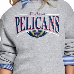 NBA - New Orleans Pelicans Starter Women's Arch Stripe Fleece Crewneck Sweatshirt - Gray