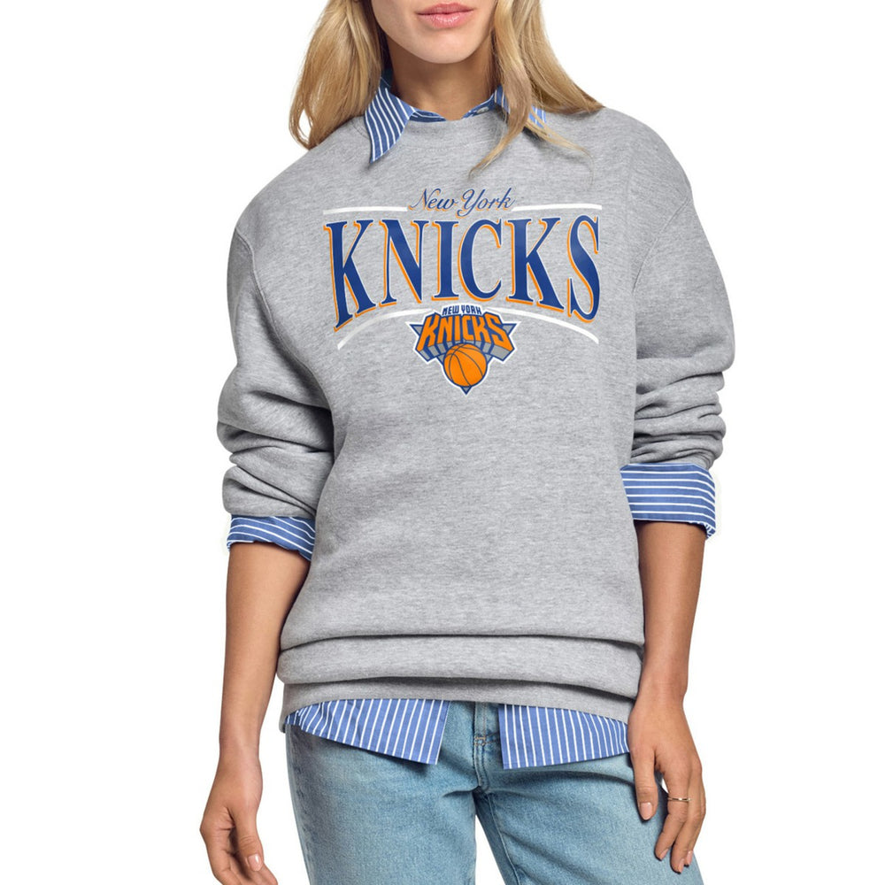 NBA - New York Knicks Starter Women's Arch Stripe Fleece Crewneck Sweatshirt - Gray