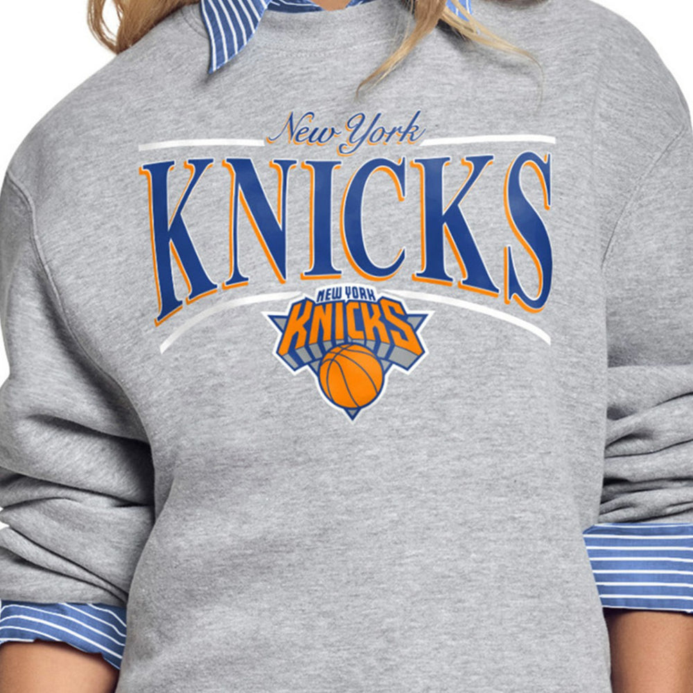 NBA - New York Knicks Starter Women's Arch Stripe Fleece Crewneck Sweatshirt - Gray
