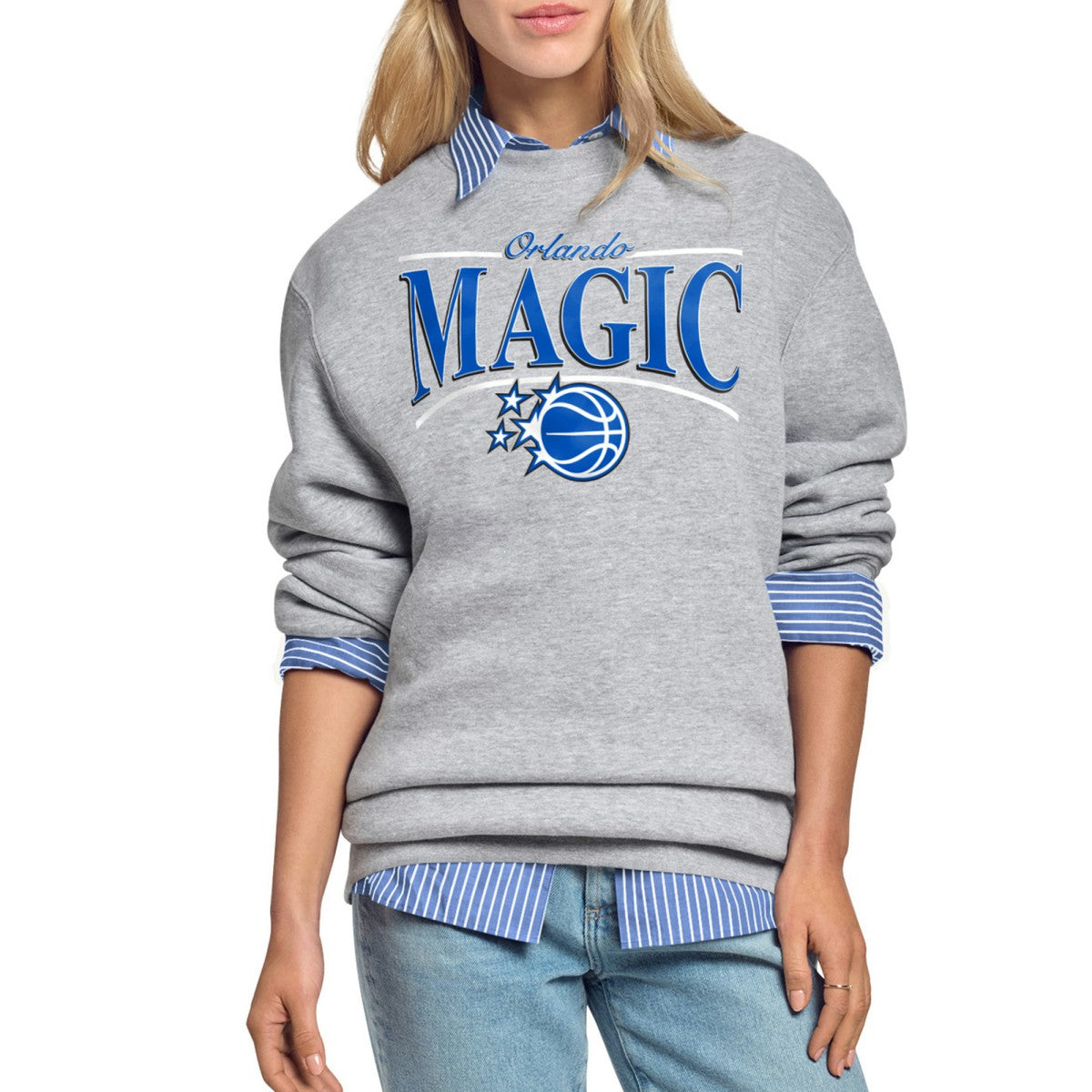 NBA - Orlando Magic Starter Women's Arch Stripe Fleece Crewneck Sweatshirt - Gray