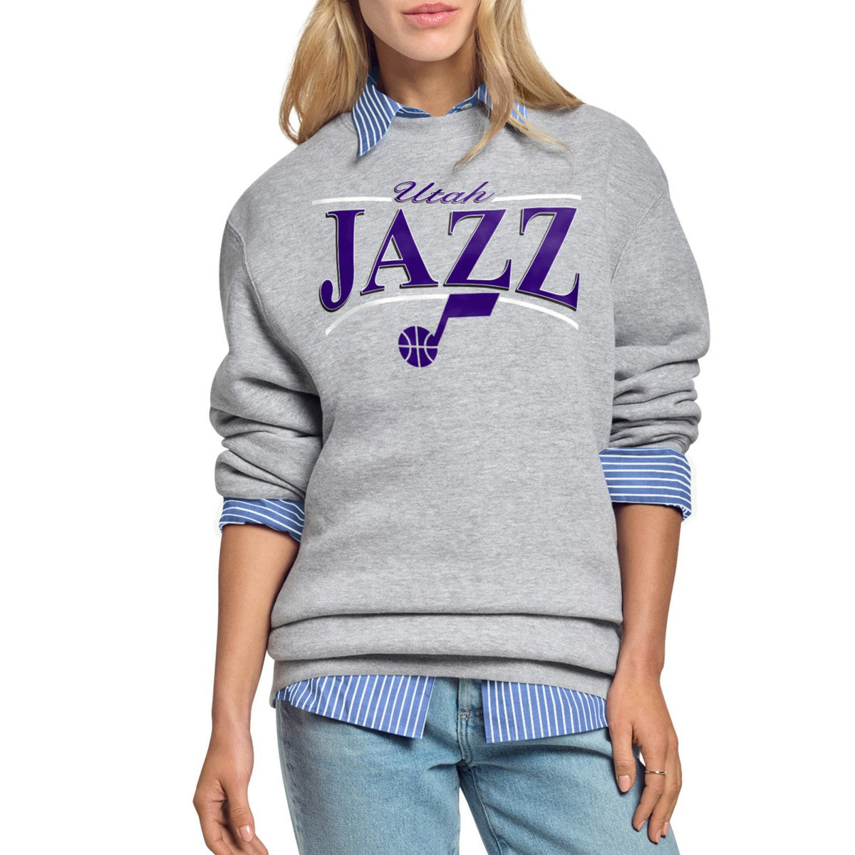 NBA - Utah Jazz Starter Women's Arch Stripe Fleece Crewneck Sweatshirt - Gray