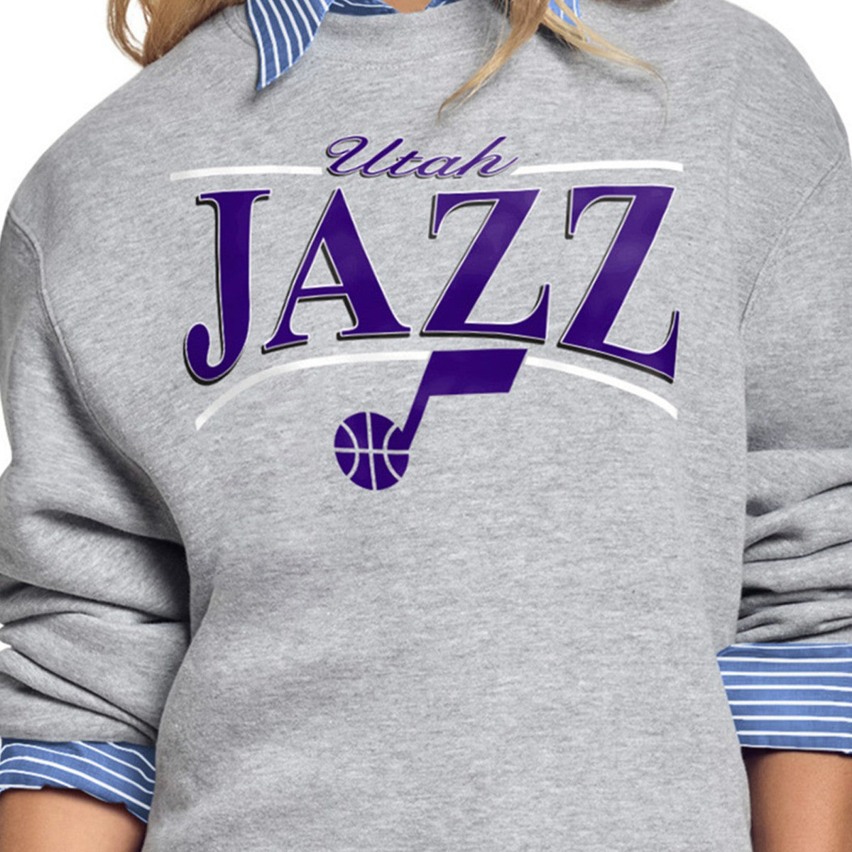 NBA - Utah Jazz Starter Women's Arch Stripe Fleece Crewneck Sweatshirt - Gray
