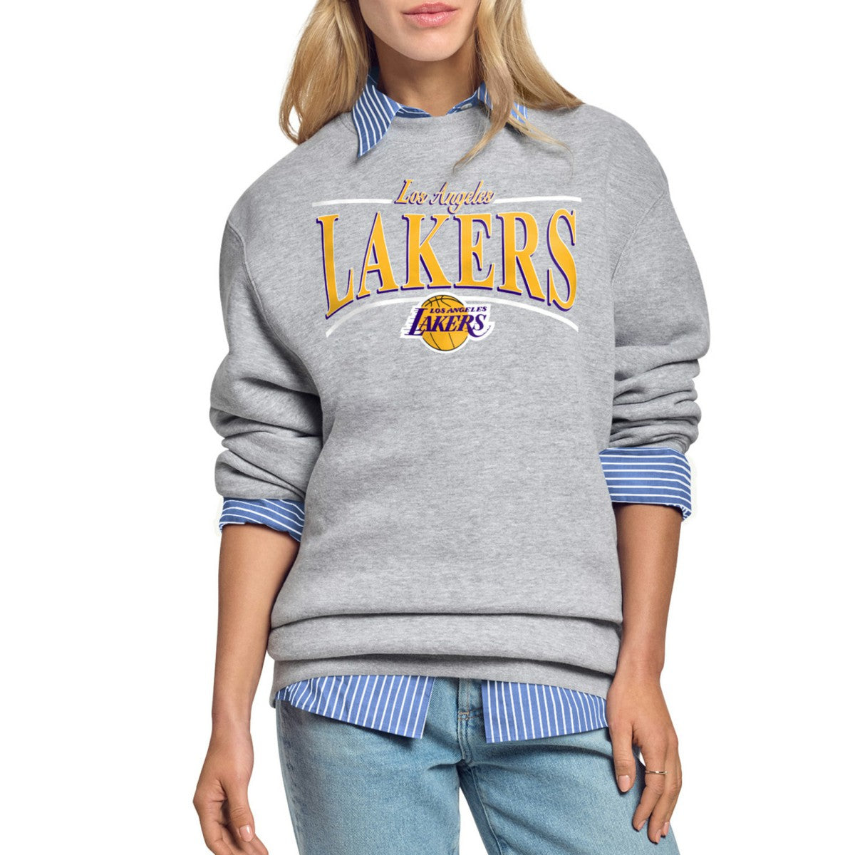 NBA - Los Angeles Lakers Starter Women's Arch Stripe Fleece Crewneck Sweatshirt - Gray
