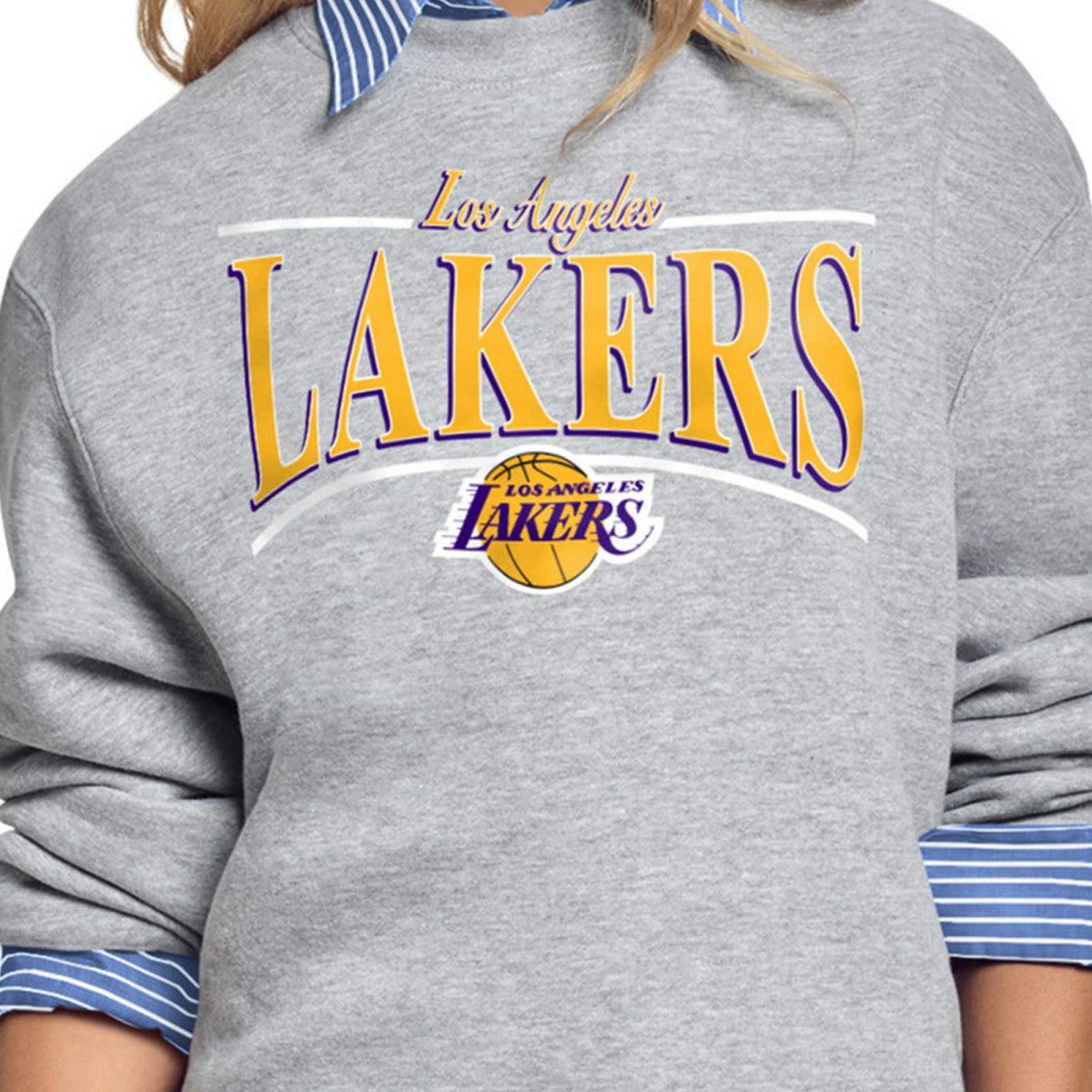 NBA - Los Angeles Lakers Starter Women's Arch Stripe Fleece Crewneck Sweatshirt - Gray