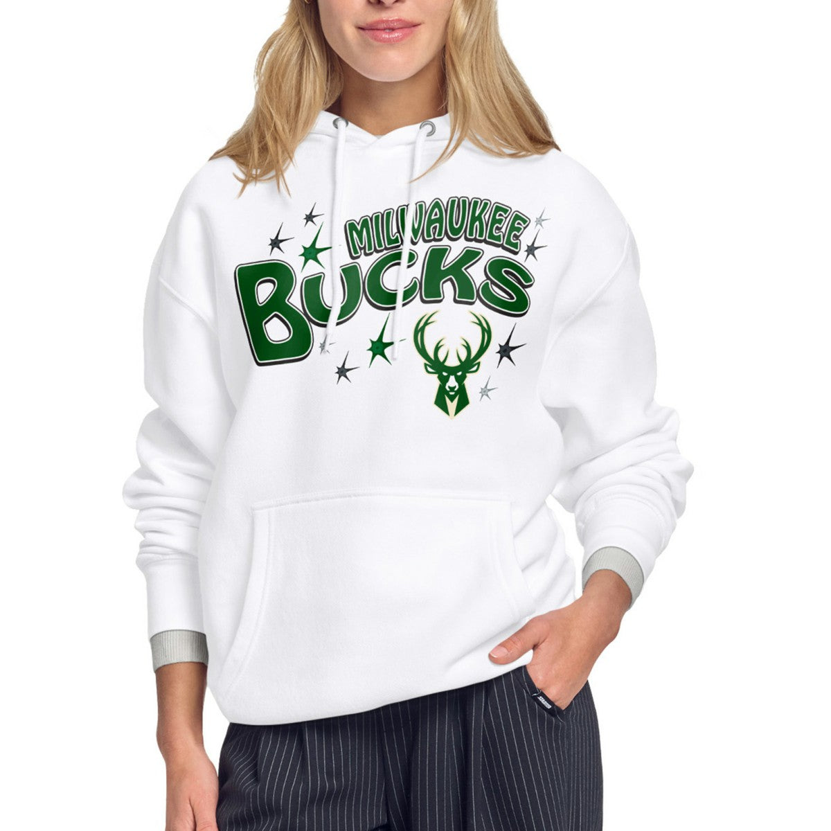 NBA - Milwaukee Bucks Starter Women's Fireworks Fleece Hoodie - White