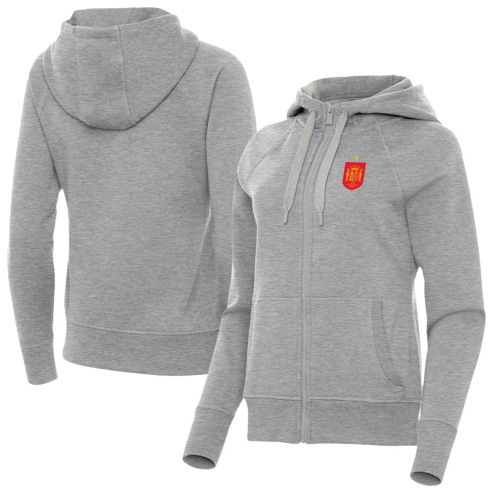 Spain National Team Antigua Women's Takeover Fleece Raglan Full-Zip Hoodie - Heather Gray