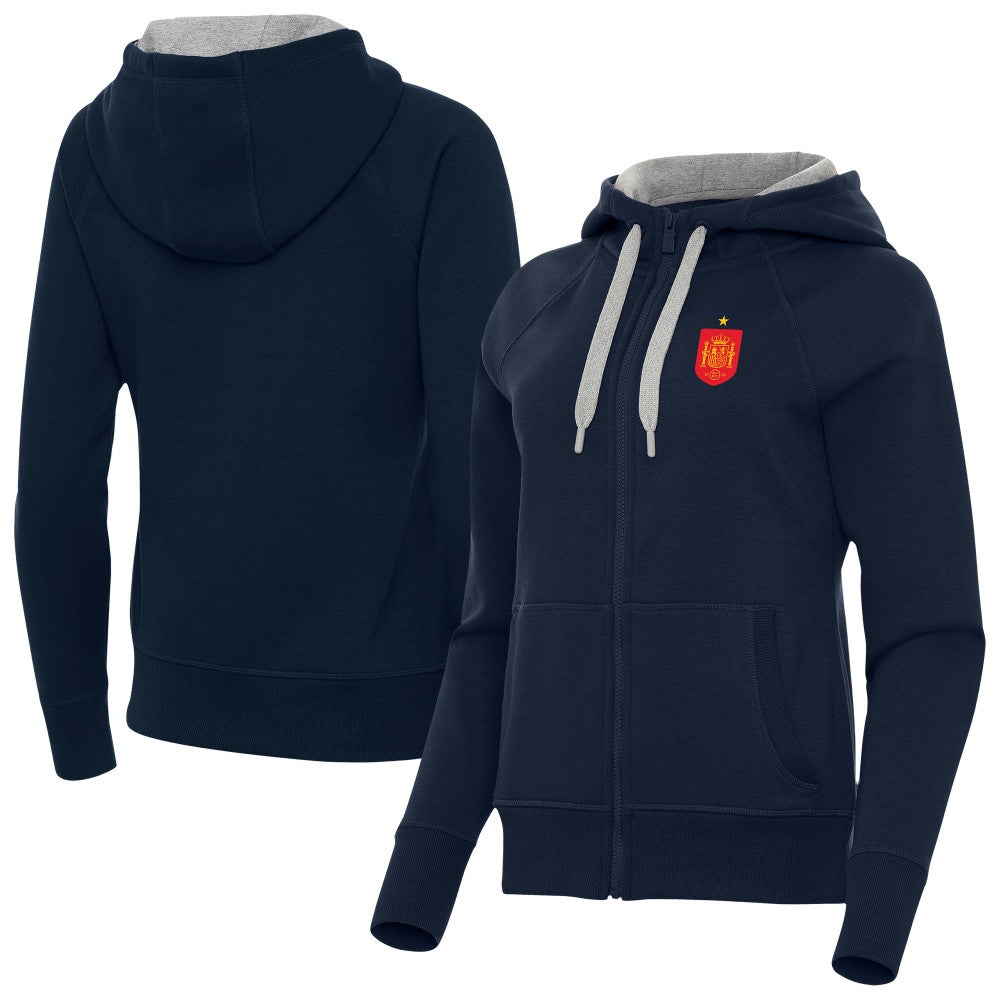 Spain National Team Antigua Women's Takeover Fleece Raglan Full-Zip Hoodie - Navy
