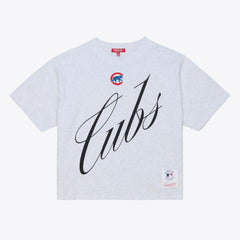 Chicago Cubs Mitchell & Ness Women's Script Cropped Boxy T-Shirt Lifestyle