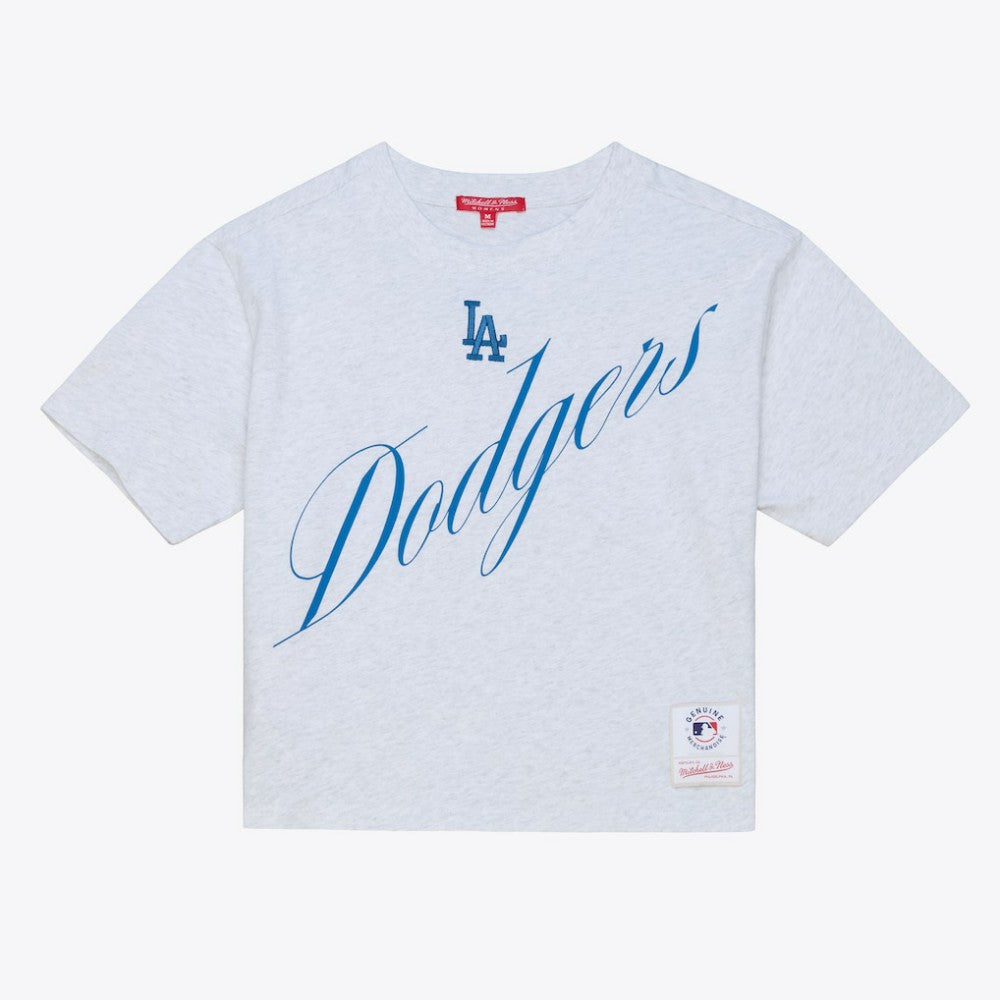Los Angeles Dodgers Mitchell & Ness Women's Script Cropped Boxy T-Shirt Online
