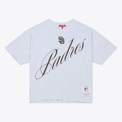 San Diego Padres Mitchell & Ness Women's Script Cropped Boxy T-Shirt Lifestyle