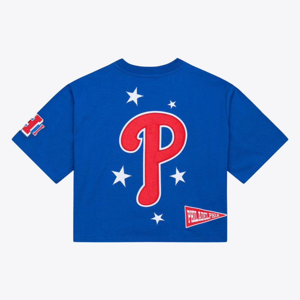 Philadelphia Phillies Mitchell & Ness Women's Pep Rally Cropped Boxy T-Shirt Clearance