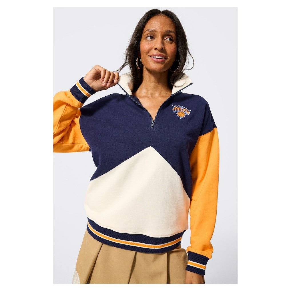 NBA - New York Knicks Terez Unisex Colorblock Quarter-Zip Pullover - Navy/White