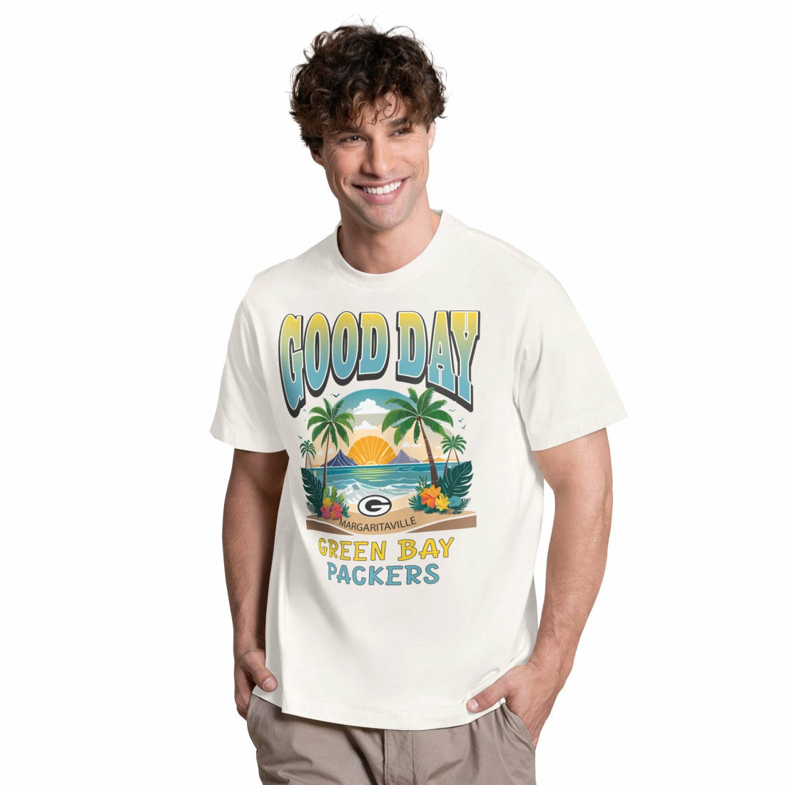 Green Bay Packers Margaritaville Good Day T-Shirt Cream - NFL