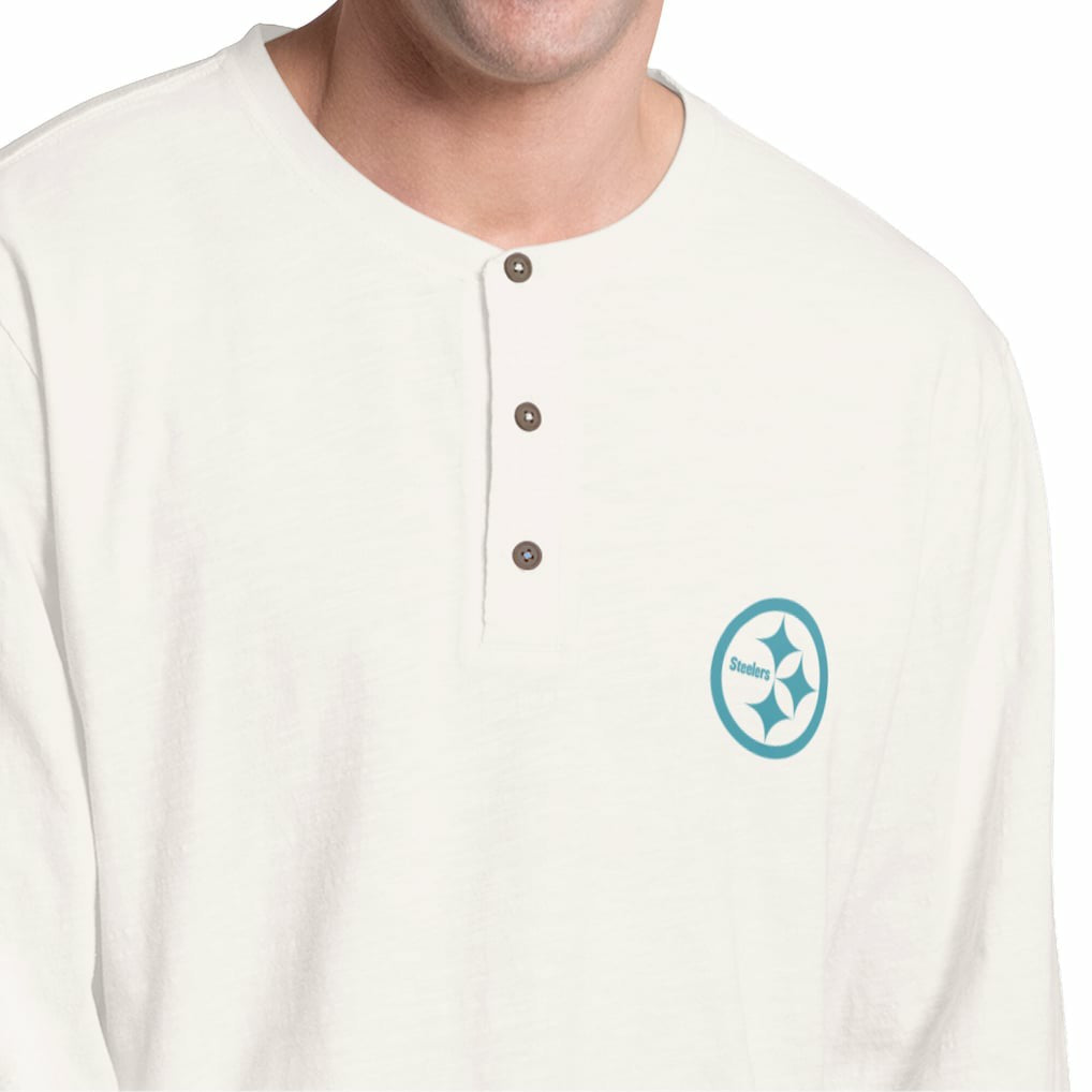 Pittsburgh Steelers Margaritaville Island Reserve Long Sleeve Slub Henley Shirt White/Light Blue - NFL