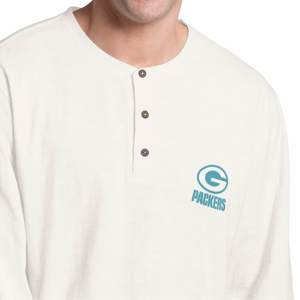Green Bay Packers Margaritaville Island Reserve Long Sleeve Slub Henley Shirt White/Light Blue - NFL