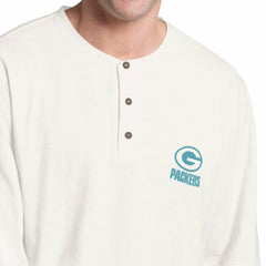 Green Bay Packers Margaritaville Island Reserve Long Sleeve Slub Henley Shirt White/Light Blue - NFL