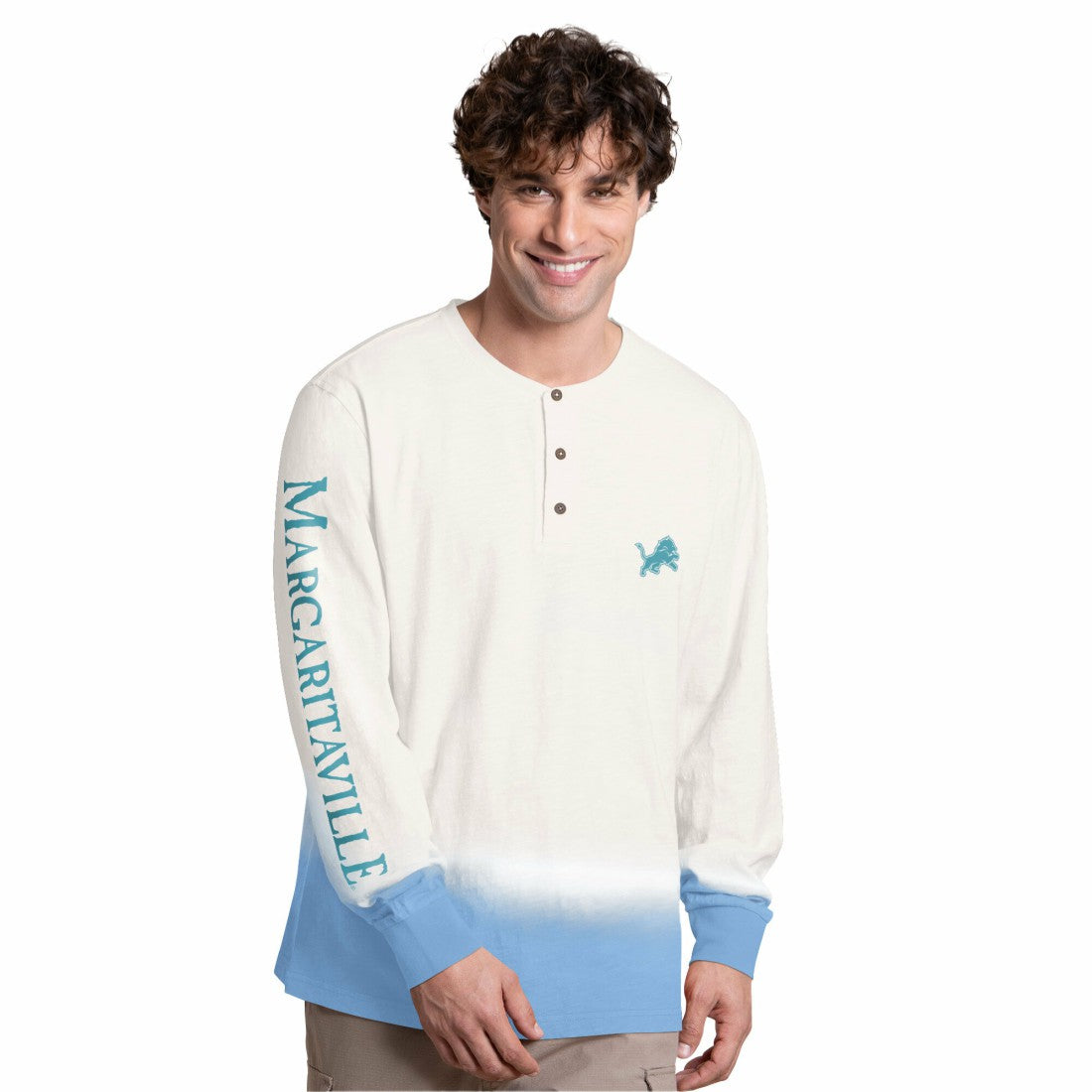 Detroit Lions Margaritaville Island Reserve Long Sleeve Slub Henley Shirt White/Light Blue - NFL