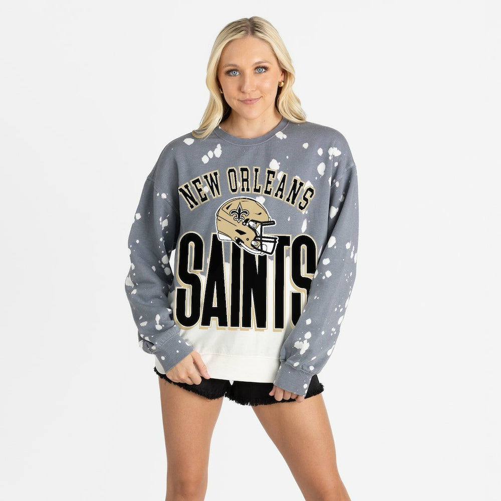 New Orleans Saints Gameday Couture Women's Arch Rivals Faded Wash Sweatshirt Gray - NFL