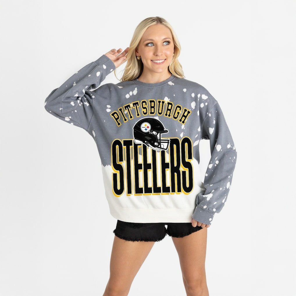 Pittsburgh Steelers Gameday Couture Women's Arch Rivals Faded Wash Sweatshirt Gray - NFL