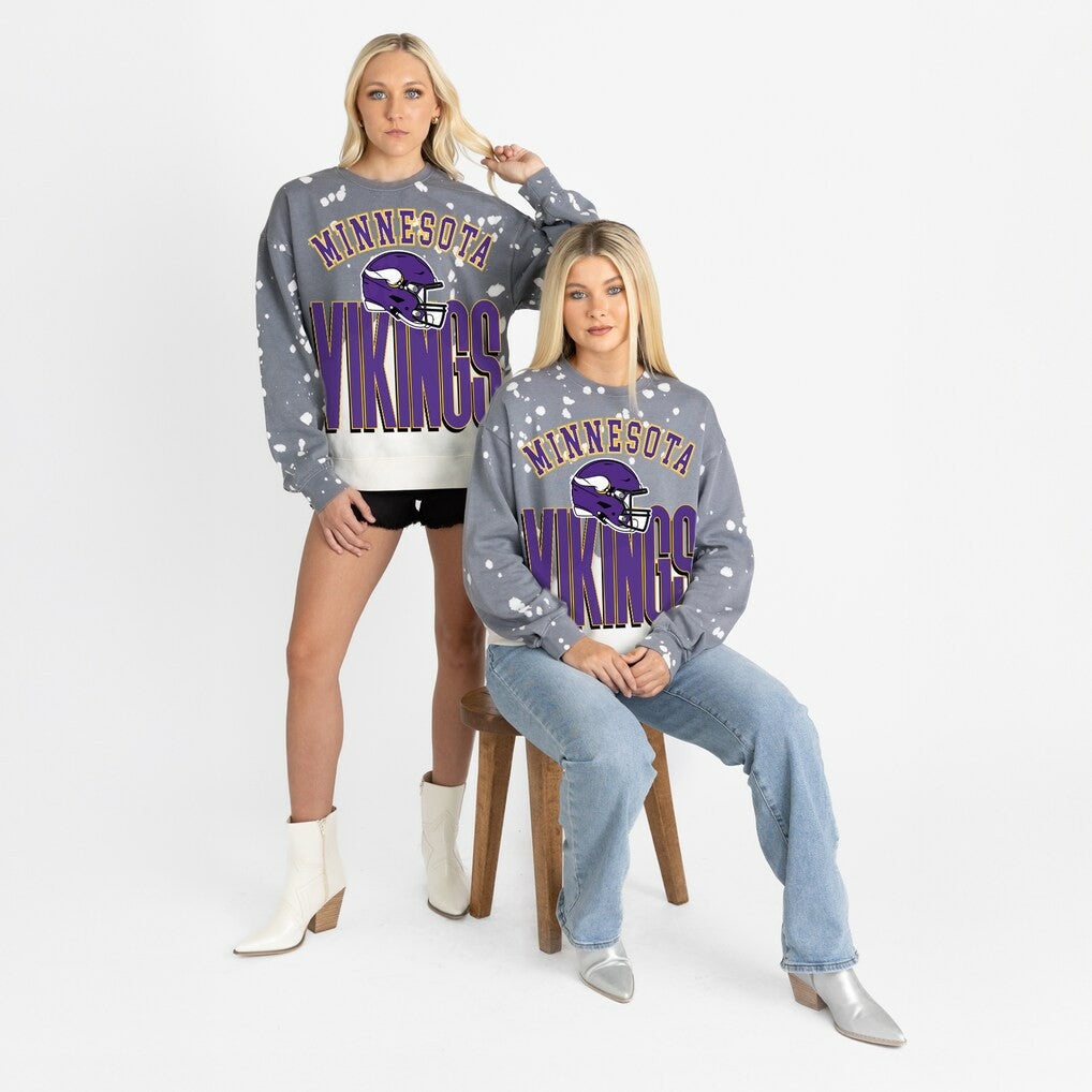 Minnesota Vikings Gameday Couture Women's Arch Rivals Faded Wash Sweatshirt Gray - NFL