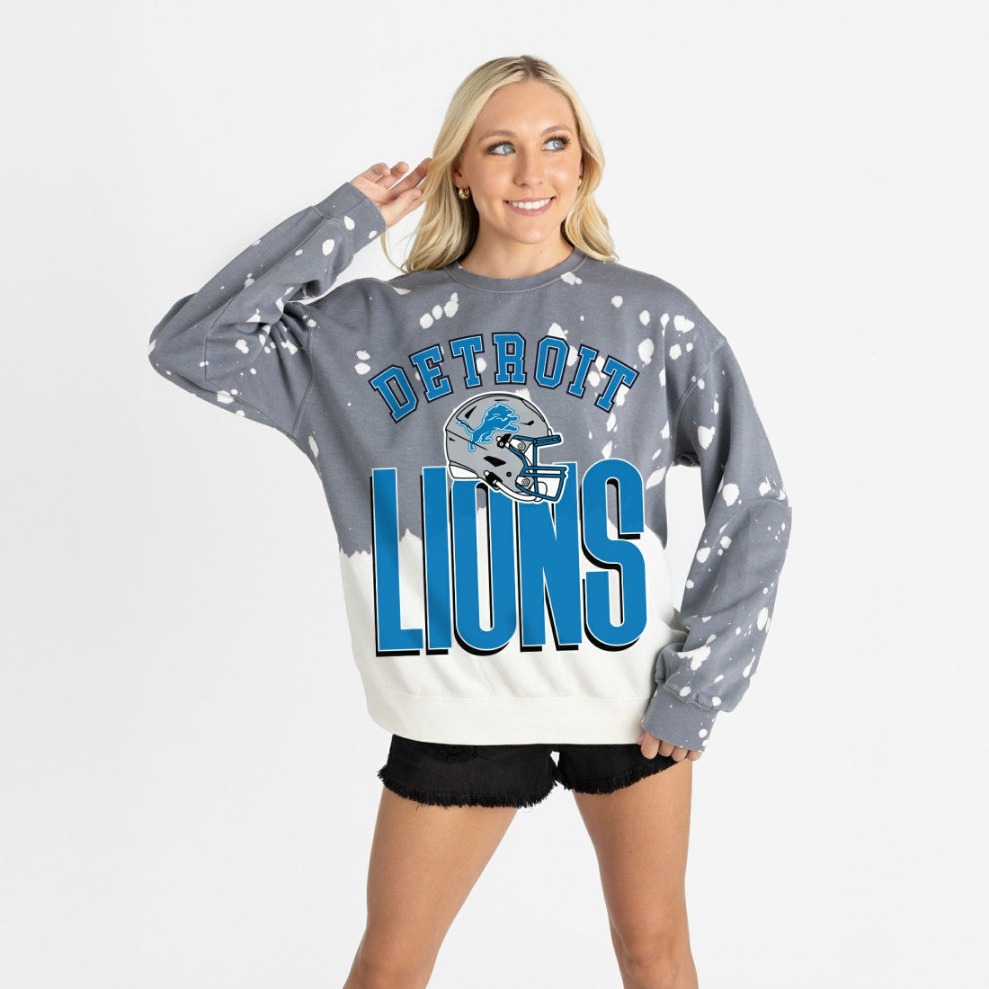 Detroit Lions Gameday Couture Women's Arch Rivals Faded Wash Sweatshirt Gray - NFL