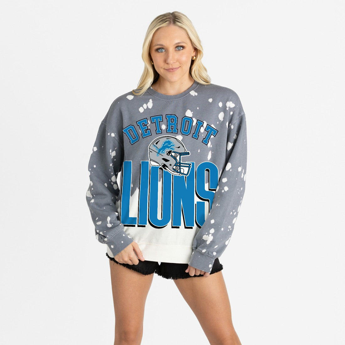 Detroit Lions Gameday Couture Women's Arch Rivals Faded Wash Sweatshirt Gray - NFL
