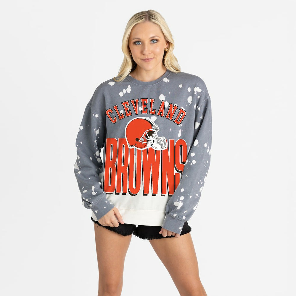 Cleveland Browns Gameday Couture Women's Arch Rivals Faded Wash Sweatshirt Gray - NFL