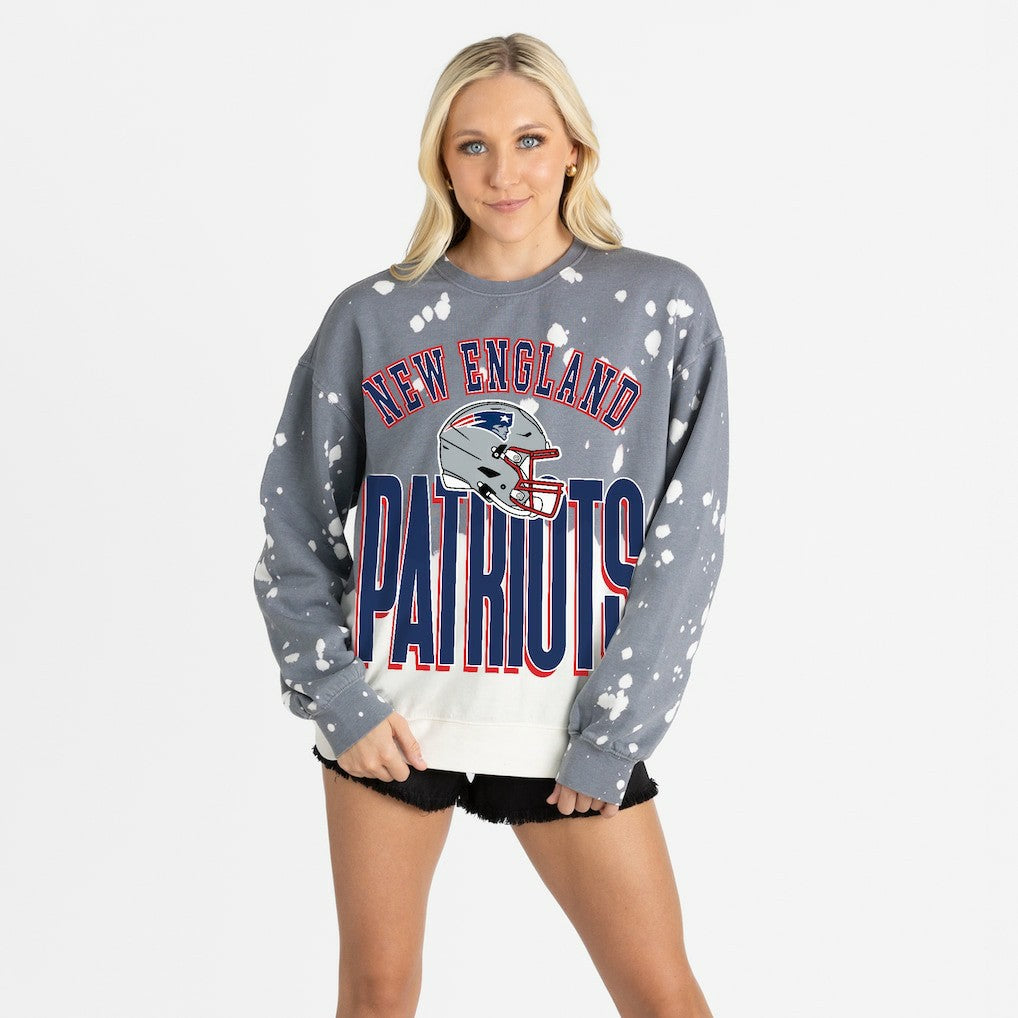 New England Patriots Gameday Couture Women's Arch Rivals Faded Wash Sweatshirt Gray - NFL
