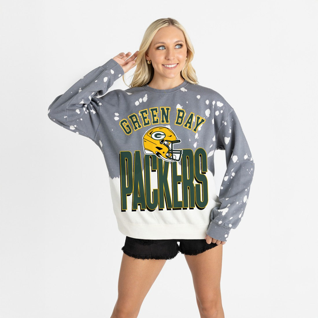 Green Bay Packers Gameday Couture Women's Arch Rivals Faded Wash Sweatshirt Gray - NFL
