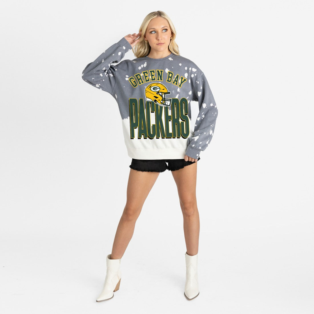 Green Bay Packers Gameday Couture Women's Arch Rivals Faded Wash Sweatshirt Gray - NFL