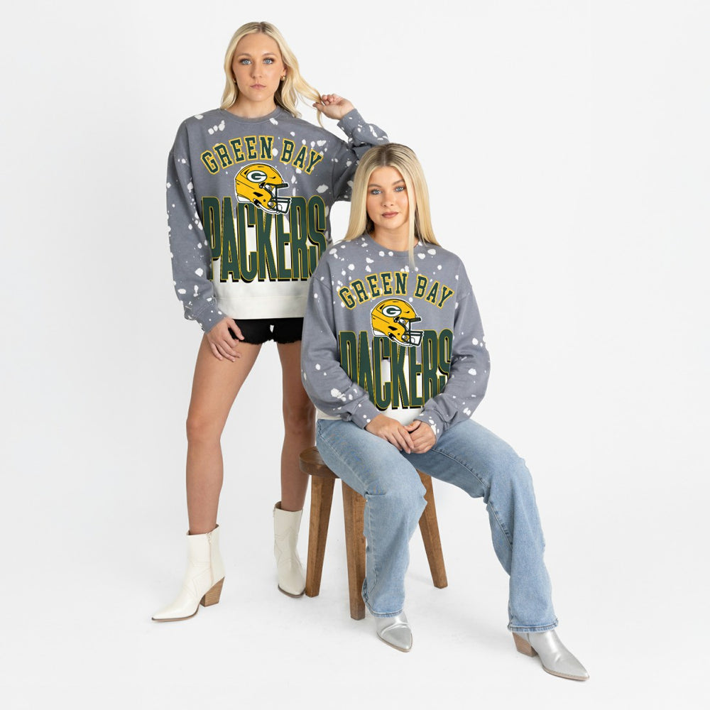 Green Bay Packers Gameday Couture Women's Arch Rivals Faded Wash Sweatshirt Gray - NFL