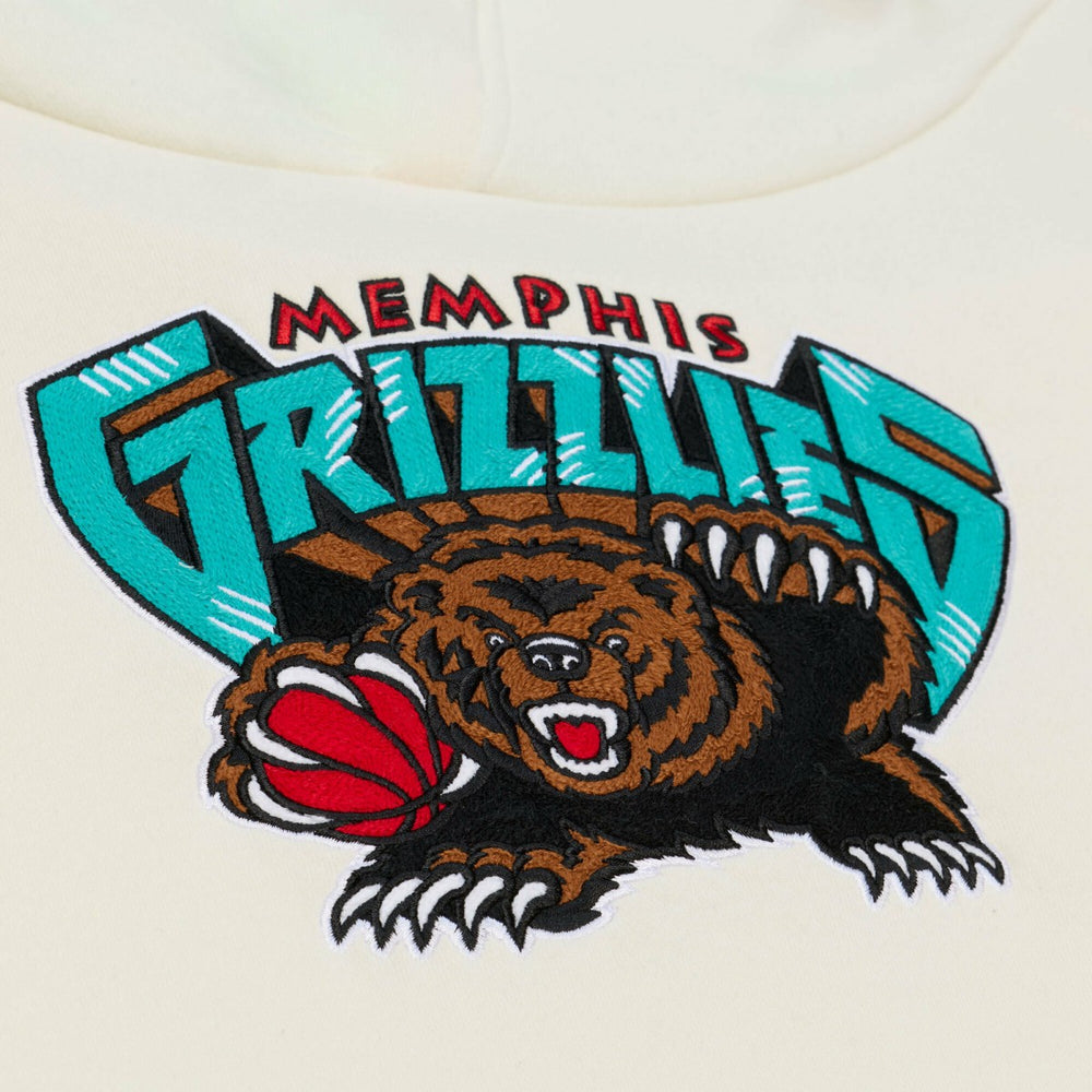 Mitchell & Ness - Memphis Grizzlies Hardwood Classics Chainstitch Premium Fleece Hoodie - Cream