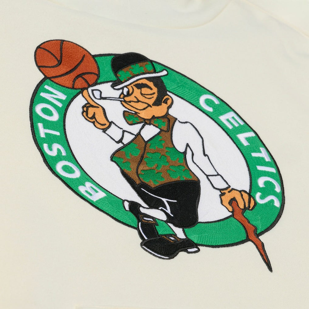 Mitchell & Ness - Boston Celtics Hardwood Classics Chainstitch Premium Fleece Hoodie - Cream