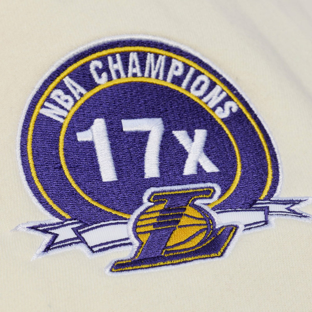 Mitchell & Ness - Los Angeles Lakers Hardwood Classics Chainstitch Premium Fleece Hoodie - Cream