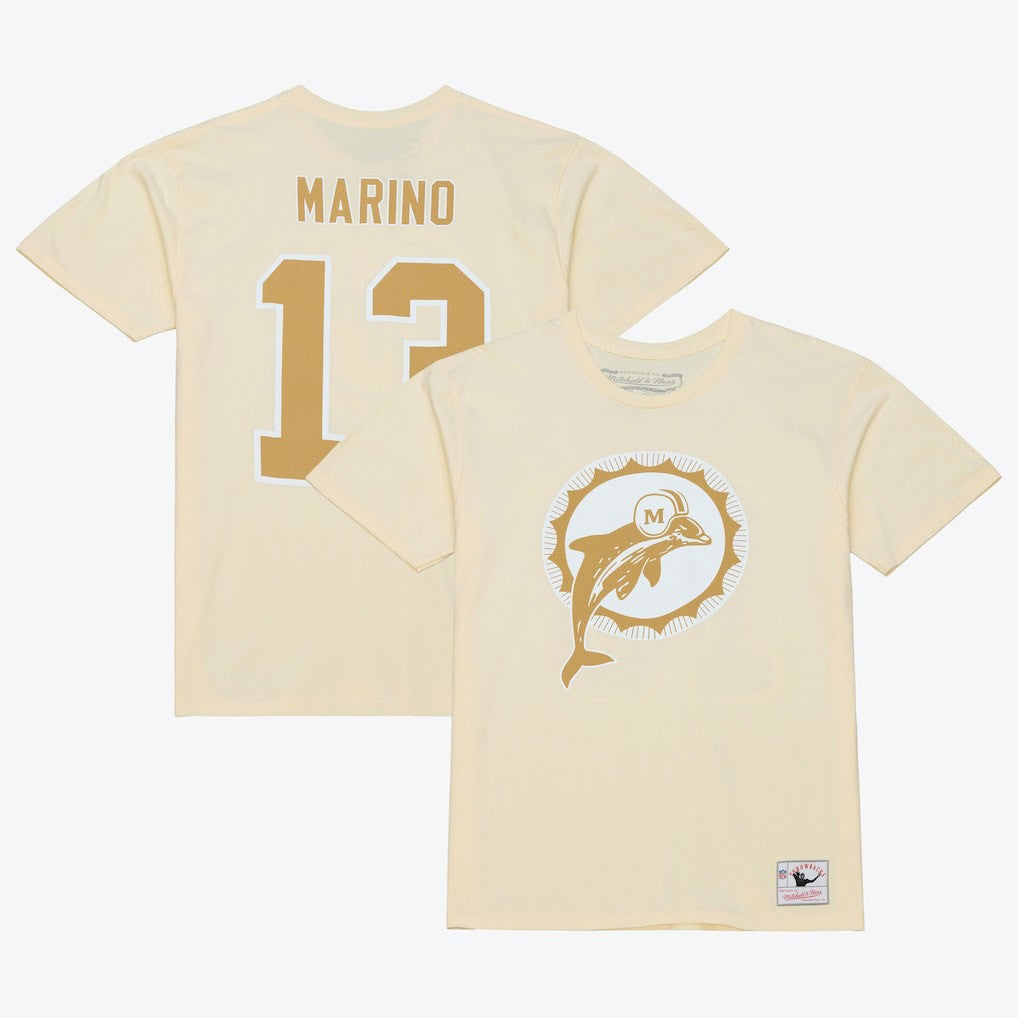 Dan Marino Miami Dolphins Sandman Name & Number T-Shirt Cream - Mitchell & Ness