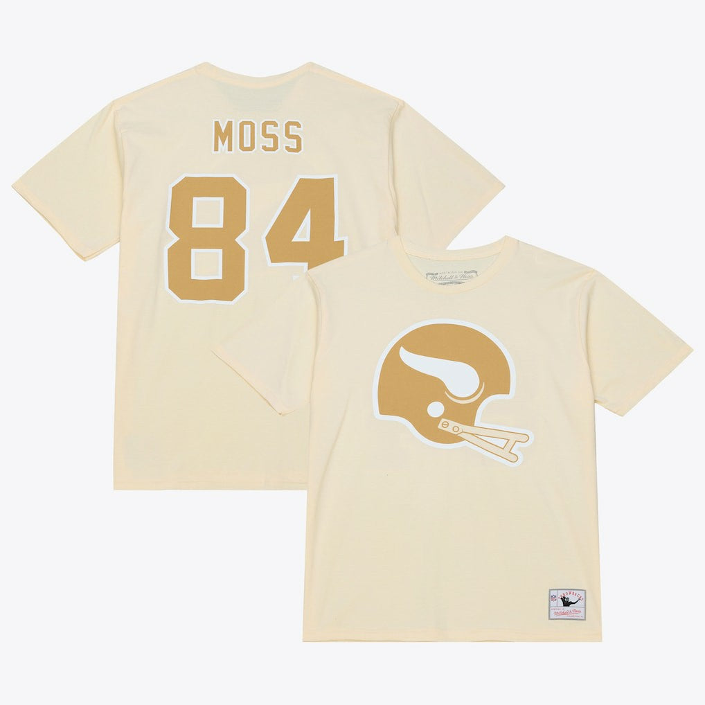 Randy Moss Minnesota Vikings Sandman Name & Number T-Shirt Cream - Mitchell & Ness