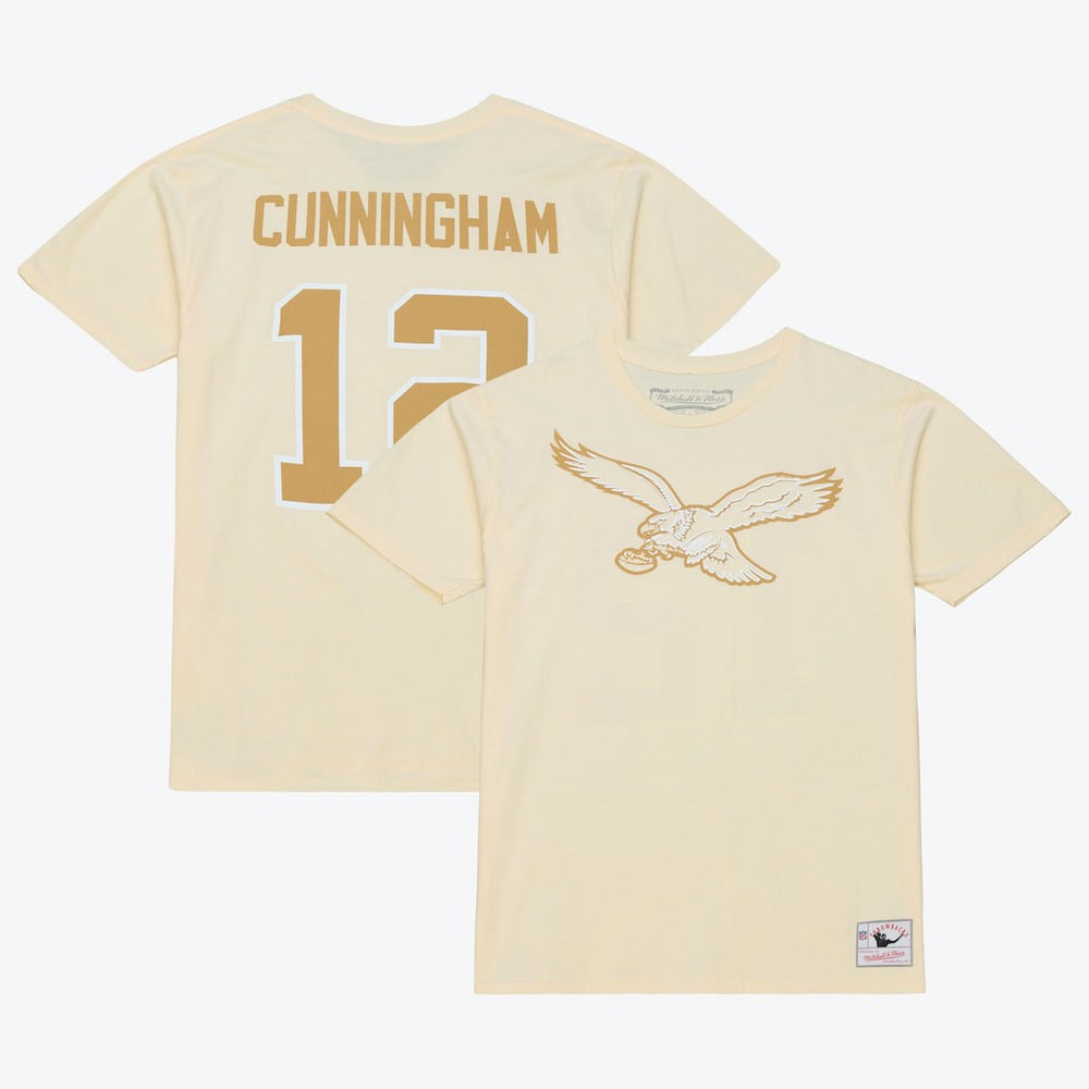 Randall Cunningham Philadelphia Eagles Sandman Name & Number T-Shirt Cream - Mitchell & Ness