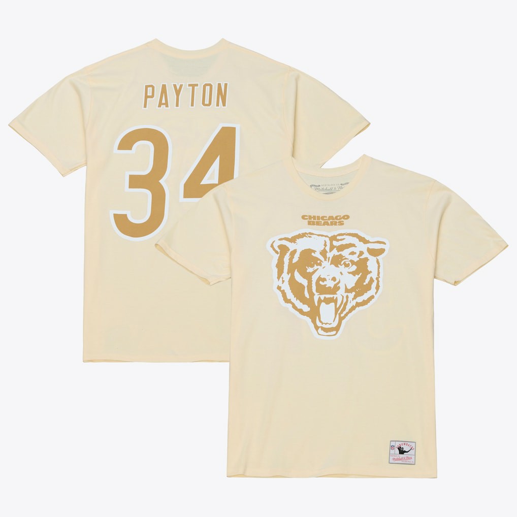 Walter Payton Chicago Bears Sandman Name & Number T-Shirt Cream - Mitchell & Ness