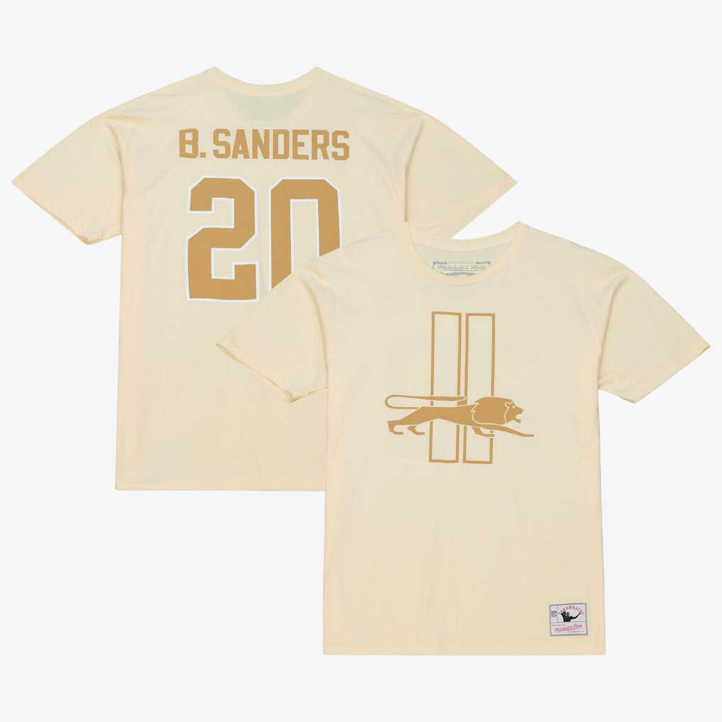 Barry Sanders Detroit Lions Sandman Name & Number T-Shirt Cream - Mitchell & Ness