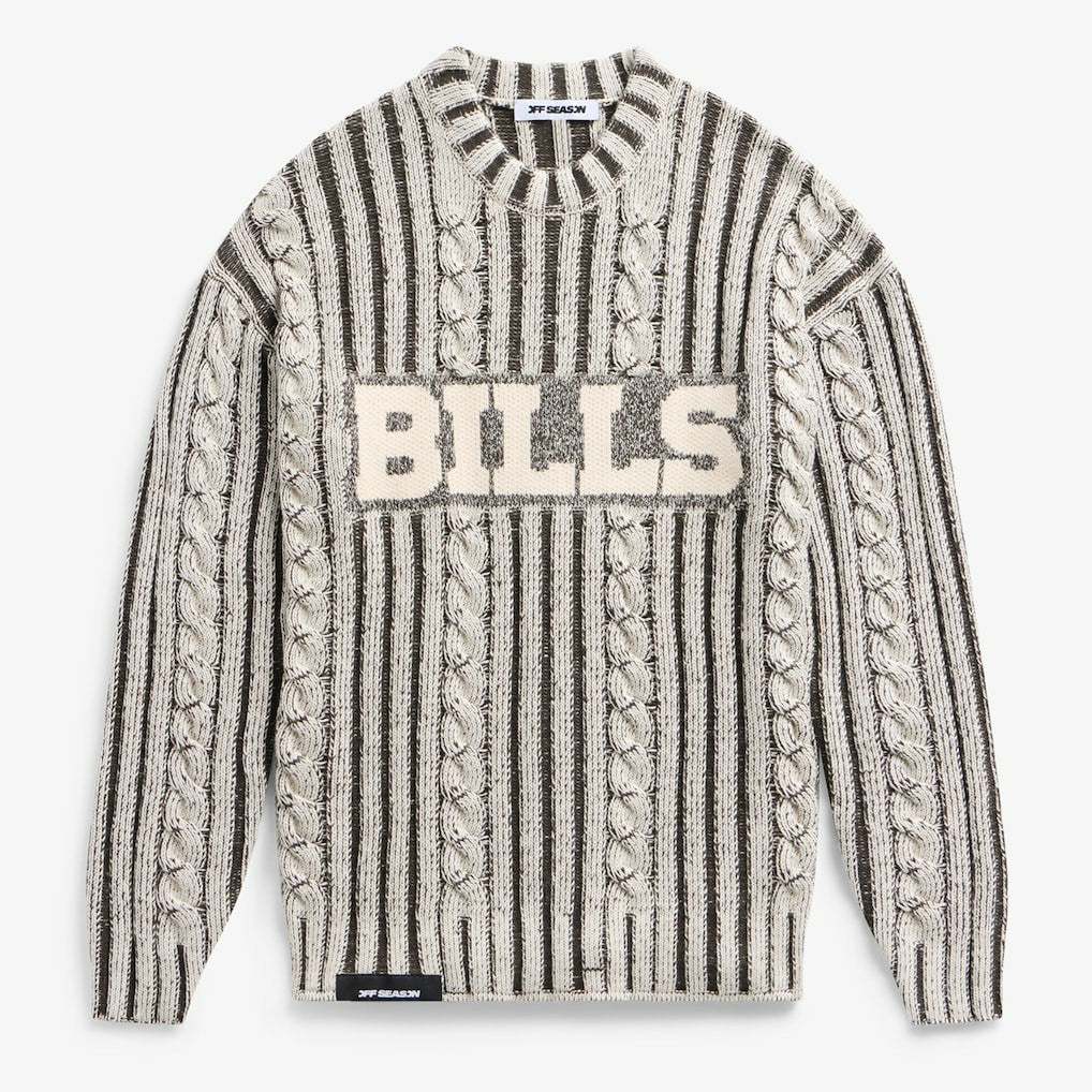 Buffalo Bills Off Season x NFL Unisex Cable Knit Sweater Cream/Gray - NFL