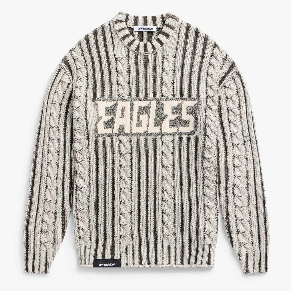 Philadelphia Eagles Off Season x NFL Unisex Cable Knit Sweater Cream/Gray - NFL