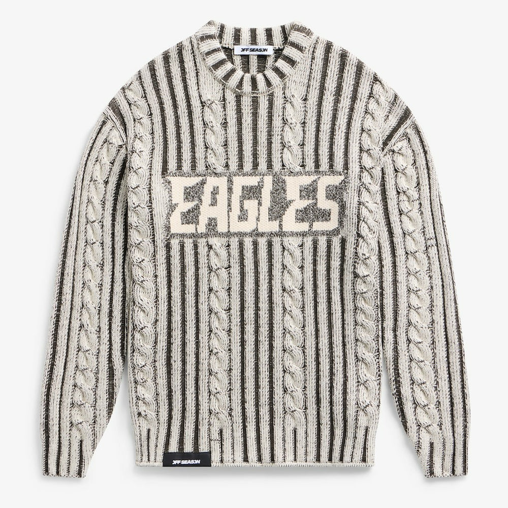 Philadelphia Eagles Off Season x NFL Unisex Cable Knit Sweater Cream/Gray - NFL