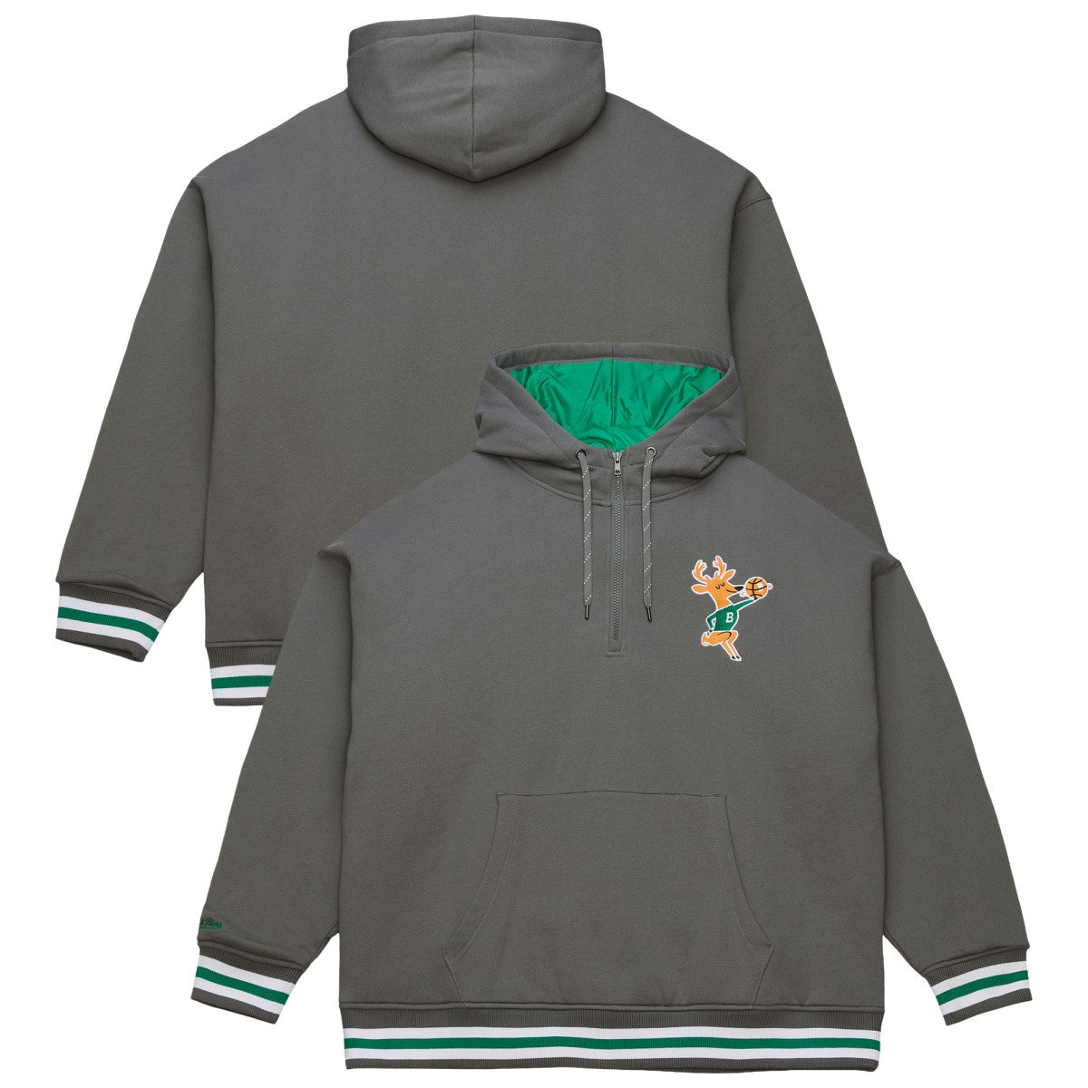 Mitchell & Ness - Milwaukee Bucks Throw It Back Quilted Fleece Quarter-Zip Hoodie - Gray